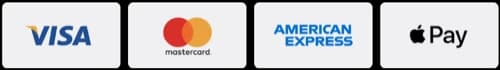 Visa, Mastercard, American Express and Apple Pay accepted